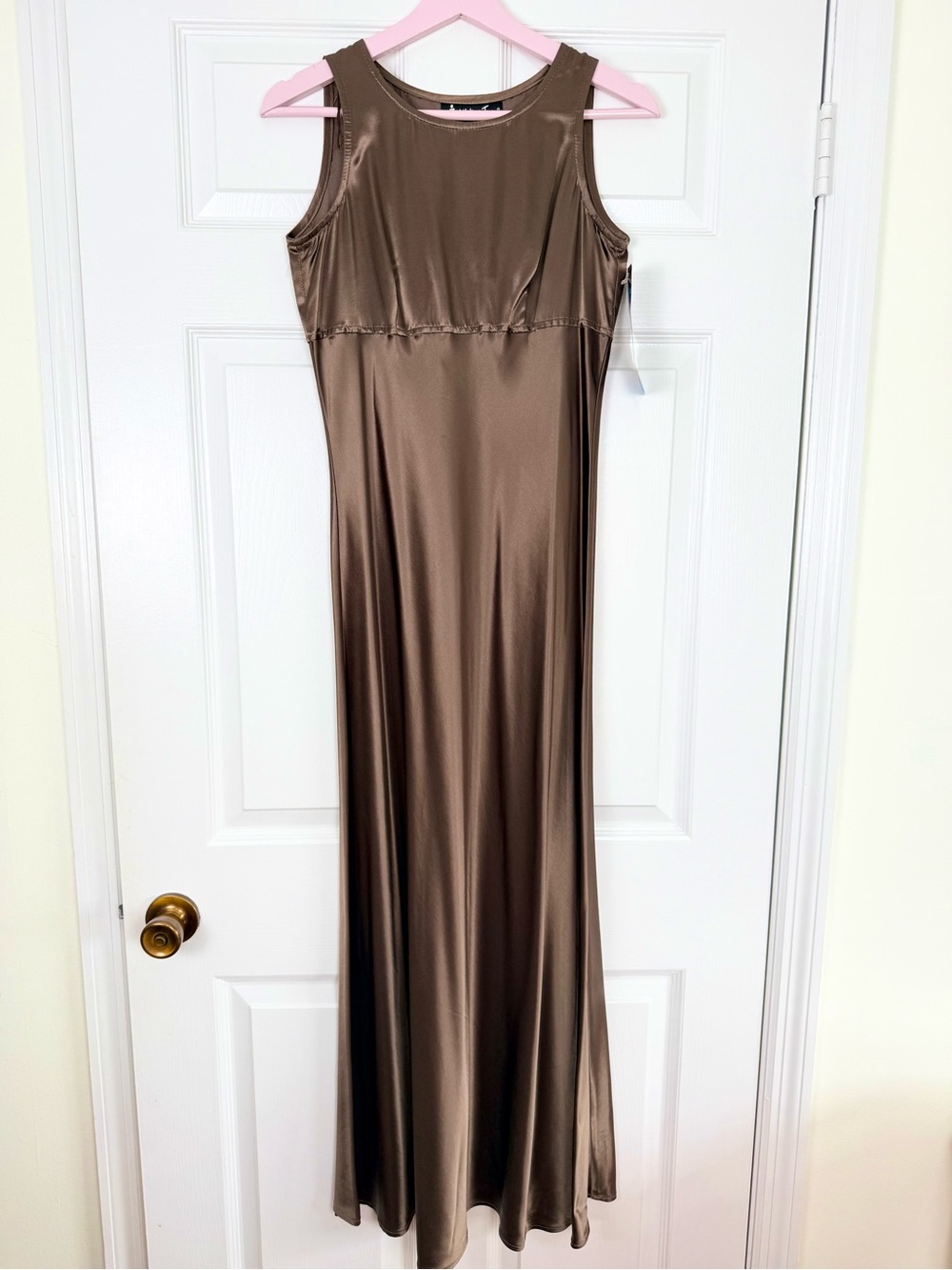 Y2K NWT All That Jazz Bronze Brown Satin-Look Maxi Dress Size 3/4